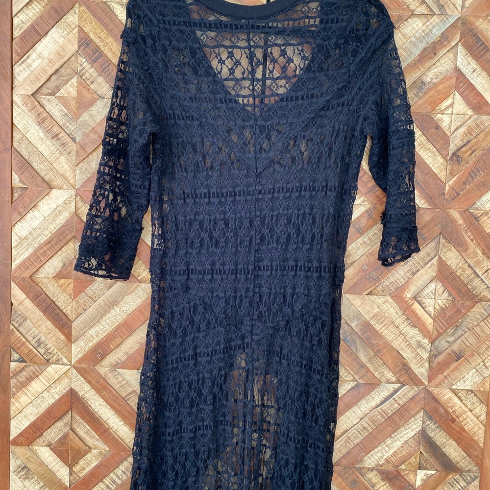Free People Navy Lace Long Sleeve Top